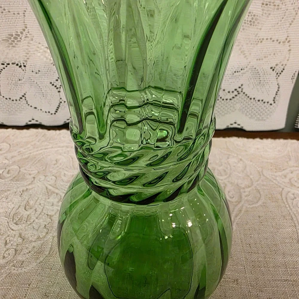Vintage Green Glass Vase 6.5